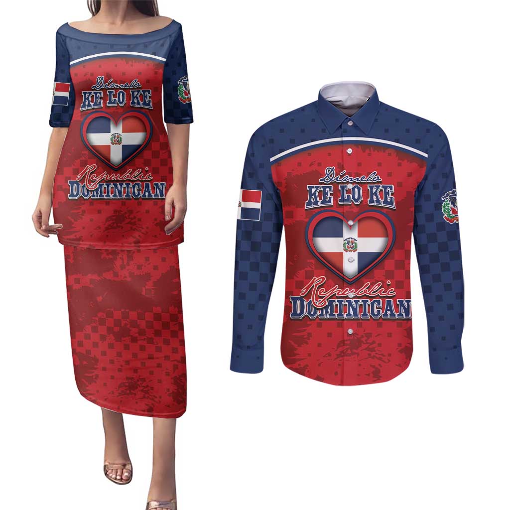 Personalized Dominican Republic Couples Matching Puletasi and Long Sleeve Button Shirt Dimelo Ke Lo Ke - Wonder Print Shop