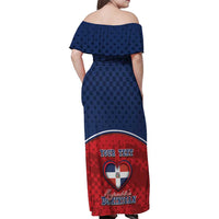 Personalized Dominican Republic Family Matching Off Shoulder Maxi Dress and Hawaiian Shirt Dimelo Ke Lo Ke - Wonder Print Shop
