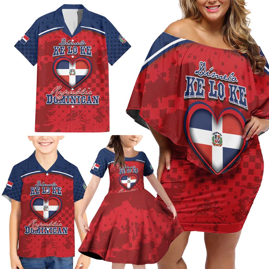 Personalized Dominican Republic Family Matching Off Shoulder Short Dress and Hawaiian Shirt Dimelo Ke Lo Ke - Wonder Print Shop