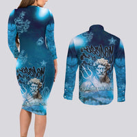 Poseidon Couples Matching Long Sleeve Bodycon Dress and Long Sleeve Button Shirt God Of The Sea - Wonder Print Shop