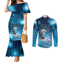 Poseidon Couples Matching Mermaid Dress and Long Sleeve Button Shirt God Of The Sea - Wonder Print Shop