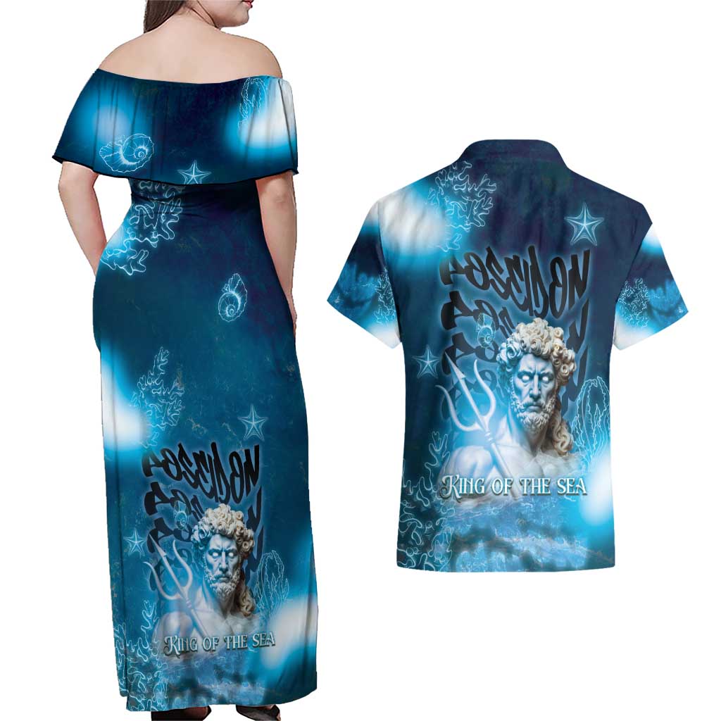 Poseidon Couples Matching Off Shoulder Maxi Dress and Hawaiian Shirt God Of The Sea - Wonder Print Shop