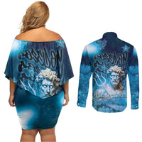 Poseidon Couples Matching Off Shoulder Short Dress and Long Sleeve Button Shirt God Of The Sea - Wonder Print Shop