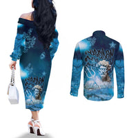 Poseidon Couples Matching Off The Shoulder Long Sleeve Dress and Long Sleeve Button Shirt God Of The Sea - Wonder Print Shop