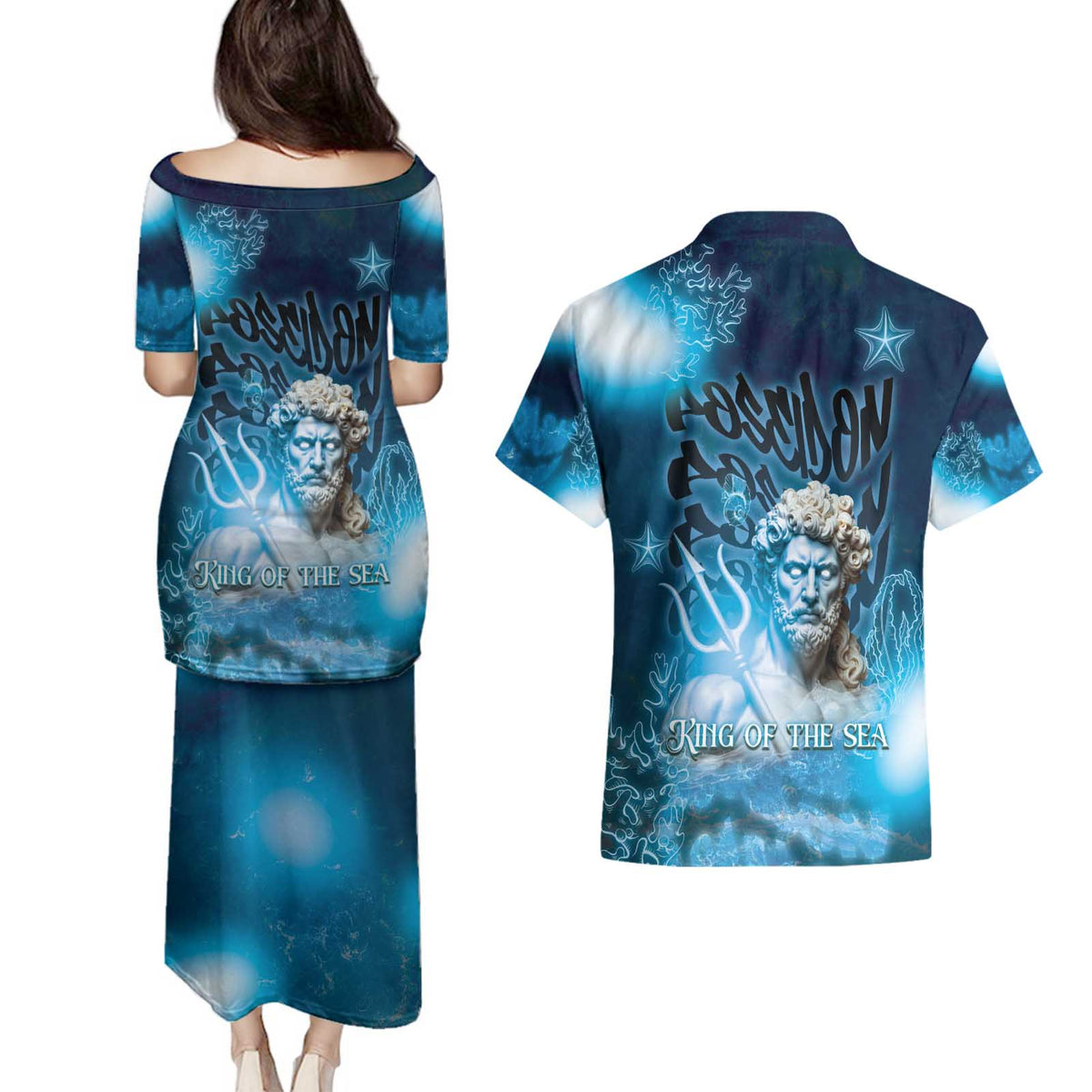 Poseidon Couples Matching Puletasi and Hawaiian Shirt God Of The Sea - Wonder Print Shop