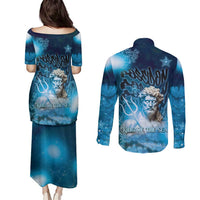 Poseidon Couples Matching Puletasi and Long Sleeve Button Shirt God Of The Sea - Wonder Print Shop