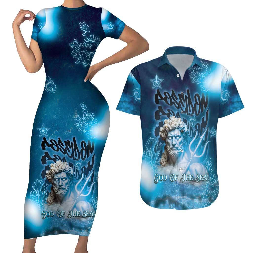 Poseidon Couples Matching Short Sleeve Bodycon Dress and Hawaiian Shirt God Of The Sea - Wonder Print Shop