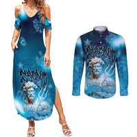 Poseidon Couples Matching Summer Maxi Dress and Long Sleeve Button Shirt God Of The Sea - Wonder Print Shop