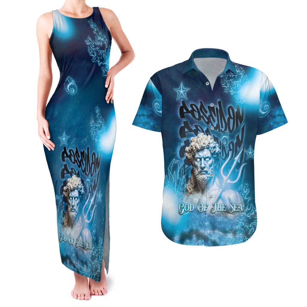 Poseidon Couples Matching Tank Maxi Dress and Hawaiian Shirt God Of The Sea - Wonder Print Shop