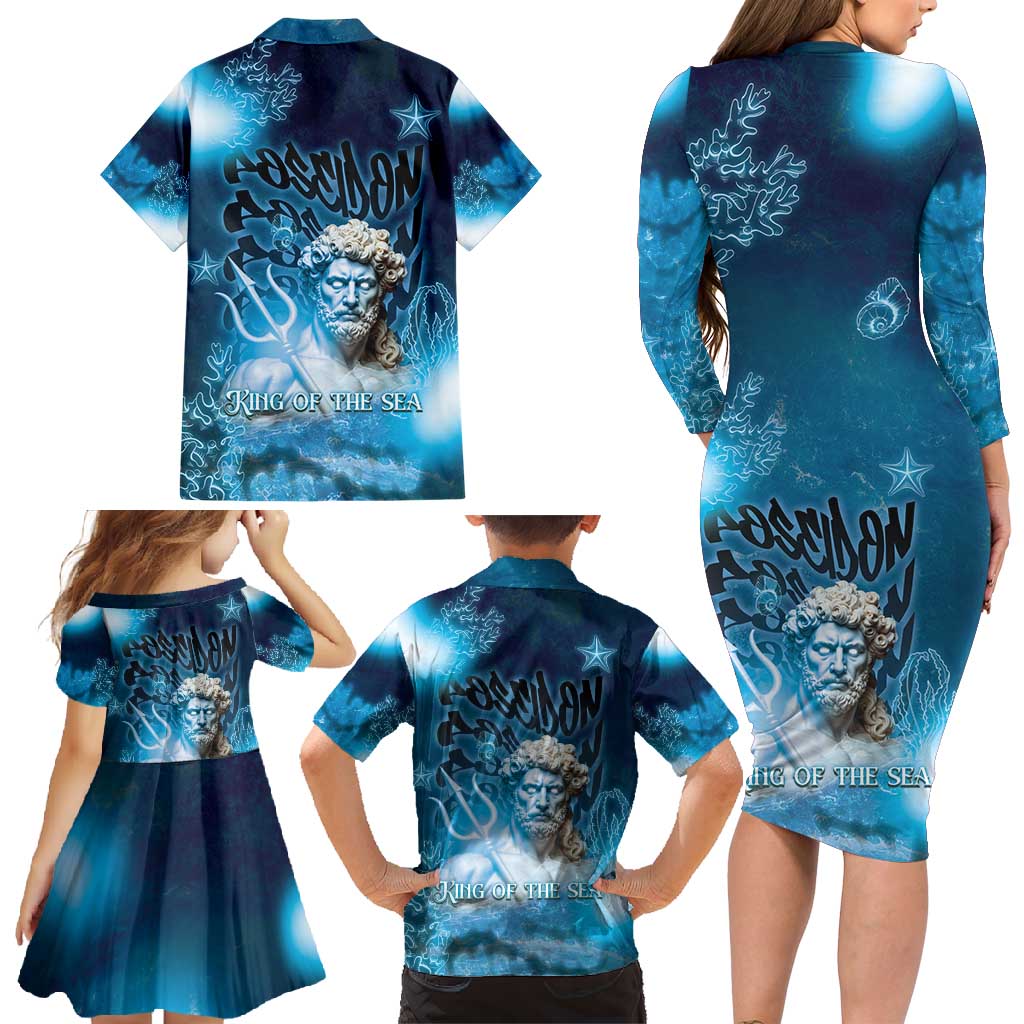 Poseidon Family Matching Long Sleeve Bodycon Dress and Hawaiian Shirt God Of The Sea - Wonder Print Shop
