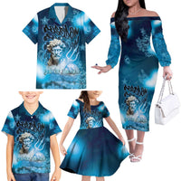 Poseidon Family Matching Off The Shoulder Long Sleeve Dress and Hawaiian Shirt God Of The Sea - Wonder Print Shop