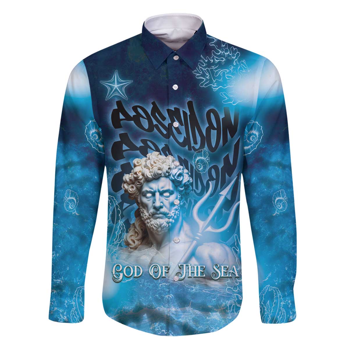 Poseidon Family Matching Off The Shoulder Long Sleeve Dress and Hawaiian Shirt God Of The Sea - Wonder Print Shop