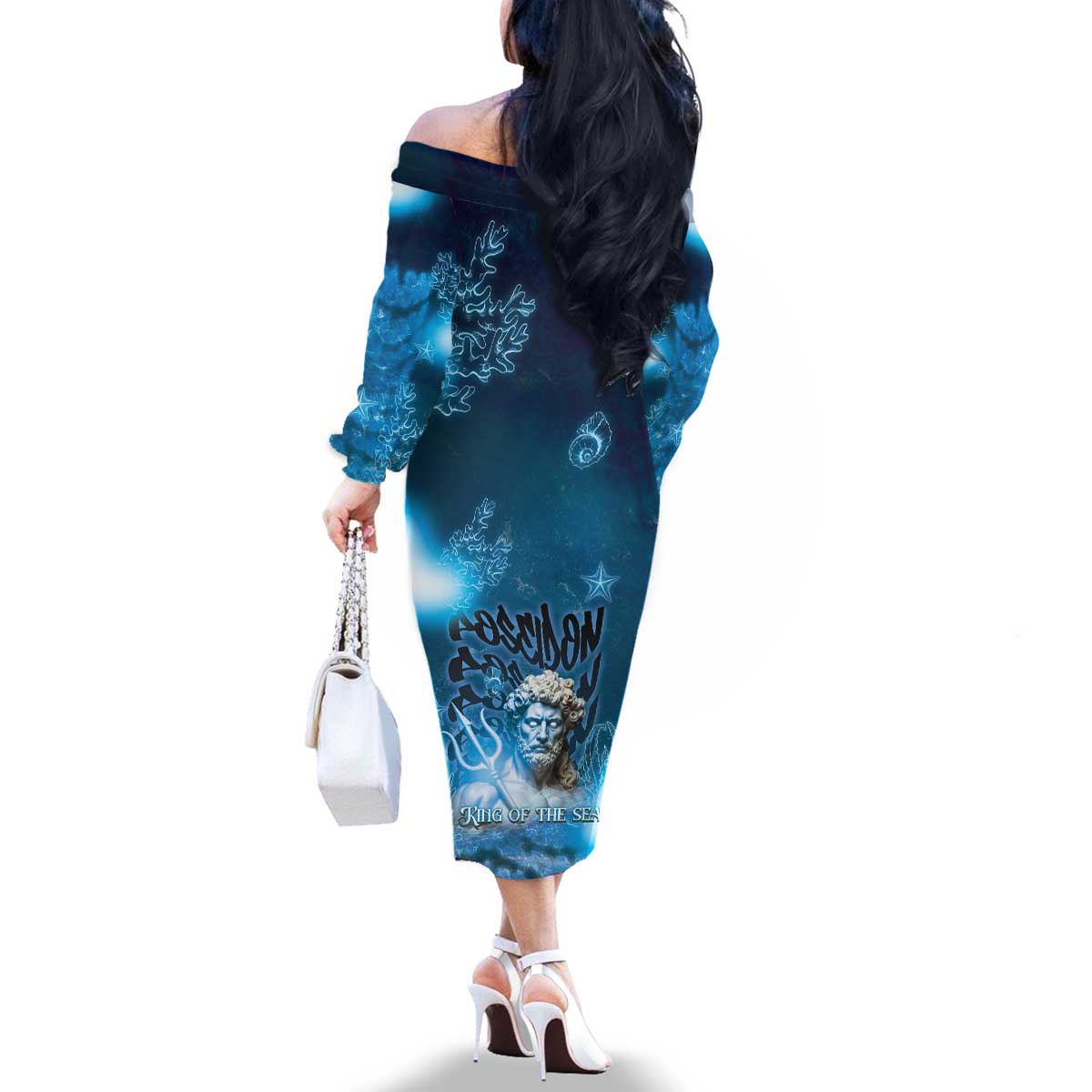 Poseidon Family Matching Off The Shoulder Long Sleeve Dress and Hawaiian Shirt God Of The Sea - Wonder Print Shop