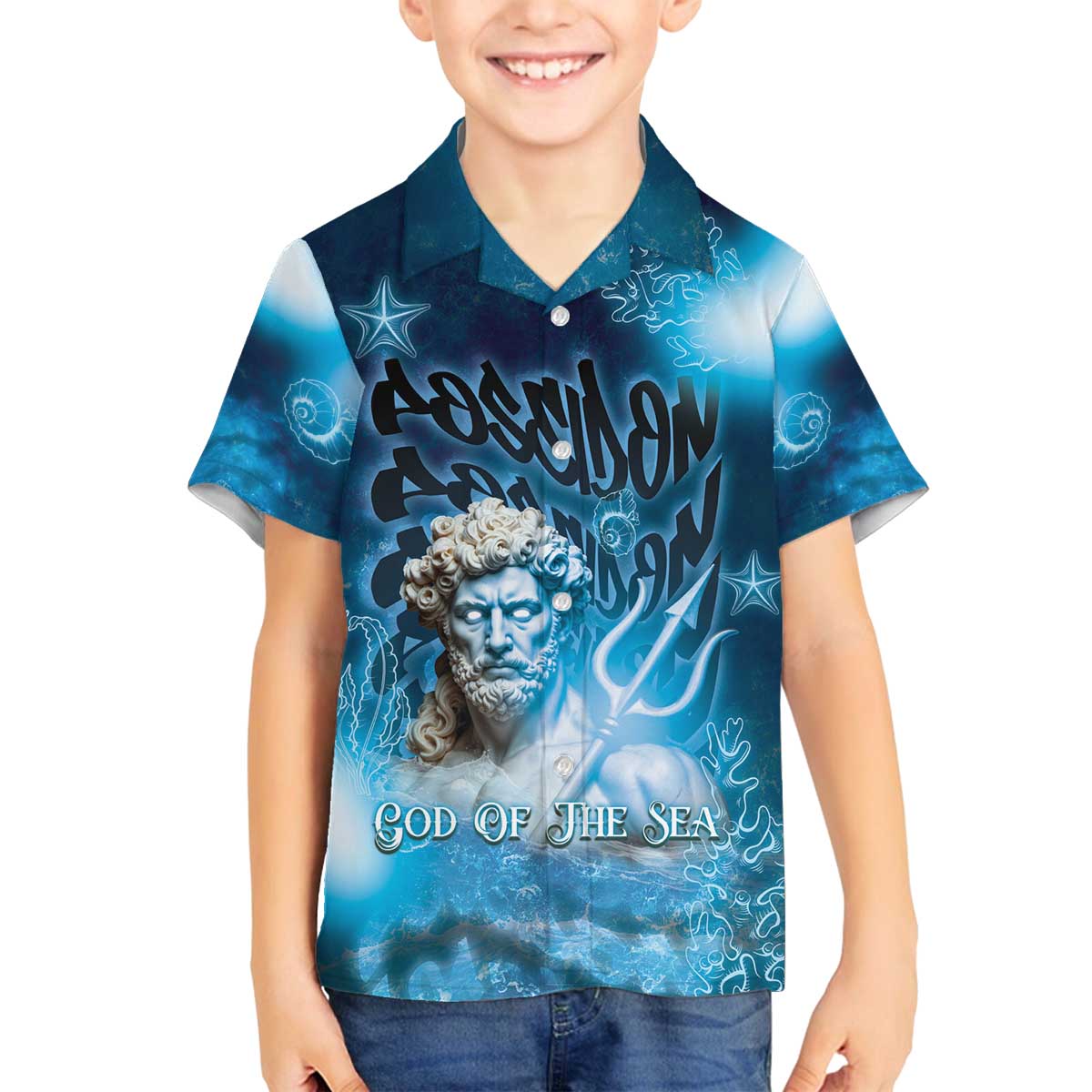 Poseidon Family Matching Off The Shoulder Long Sleeve Dress and Hawaiian Shirt God Of The Sea - Wonder Print Shop
