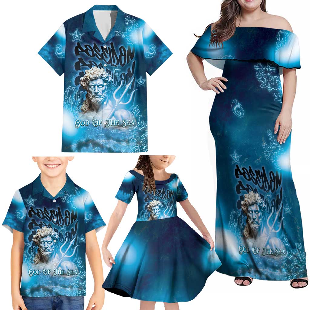Poseidon Family Matching Off Shoulder Maxi Dress and Hawaiian Shirt God Of The Sea - Wonder Print Shop