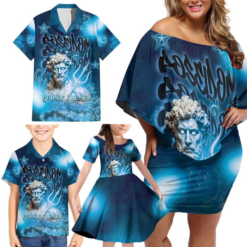 Poseidon Family Matching Off Shoulder Short Dress and Hawaiian Shirt God Of The Sea - Wonder Print Shop