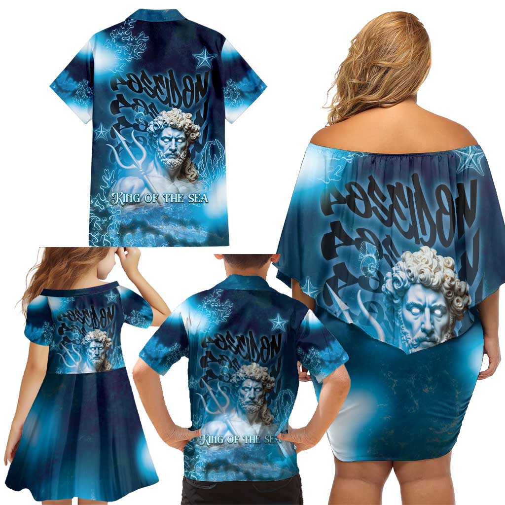 Poseidon Family Matching Off Shoulder Short Dress and Hawaiian Shirt God Of The Sea - Wonder Print Shop