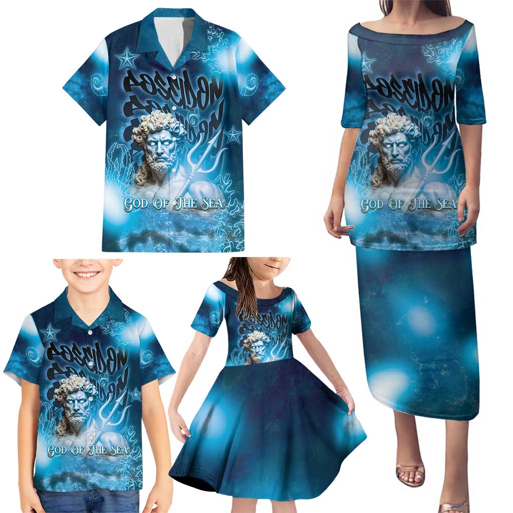 Poseidon Family Matching Puletasi and Hawaiian Shirt God Of The Sea - Wonder Print Shop