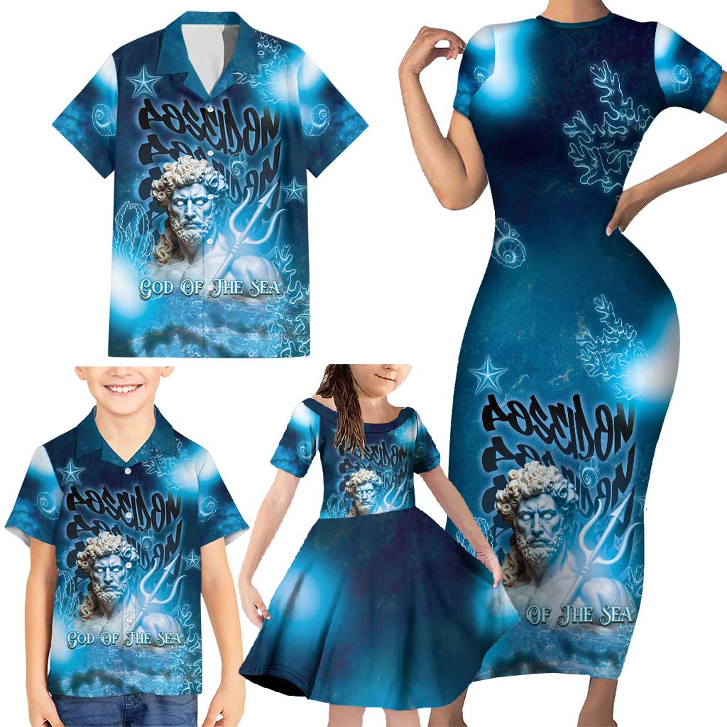 Poseidon Family Matching Short Sleeve Bodycon Dress and Hawaiian Shirt God Of The Sea - Wonder Print Shop