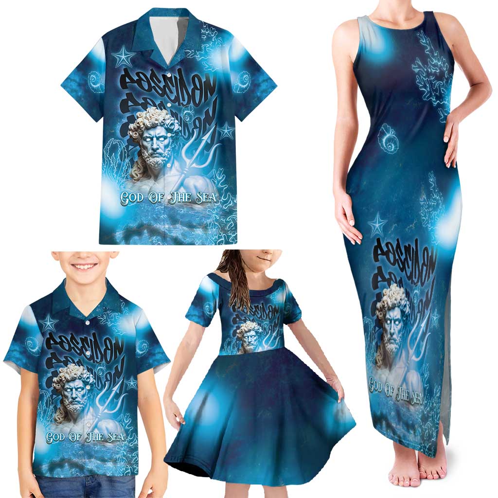 Poseidon Family Matching Tank Maxi Dress and Hawaiian Shirt God Of The Sea - Wonder Print Shop