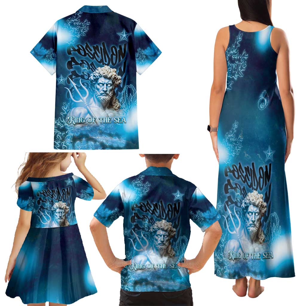 Poseidon Family Matching Tank Maxi Dress and Hawaiian Shirt God Of The Sea - Wonder Print Shop