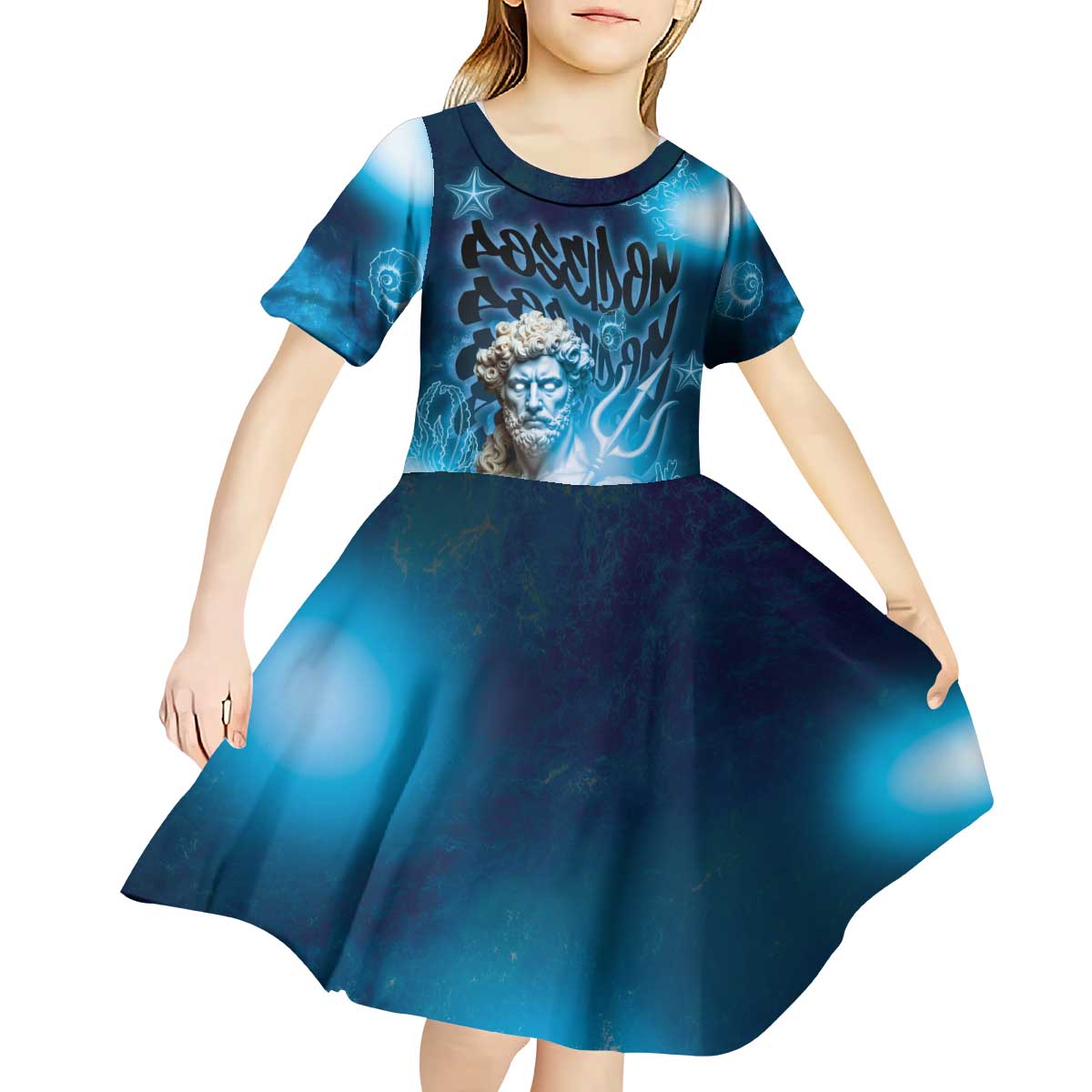 Poseidon Kid Short Sleeve Dress God Of The Sea - Wonder Print Shop