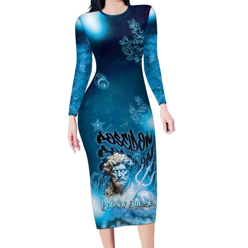 Poseidon Long Sleeve Bodycon Dress God Of The Sea - Wonder Print Shop