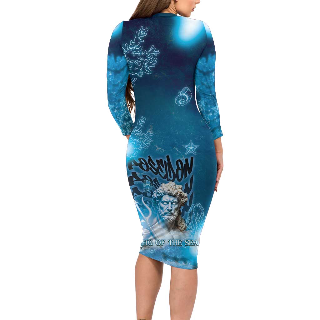 Poseidon Long Sleeve Bodycon Dress God Of The Sea - Wonder Print Shop