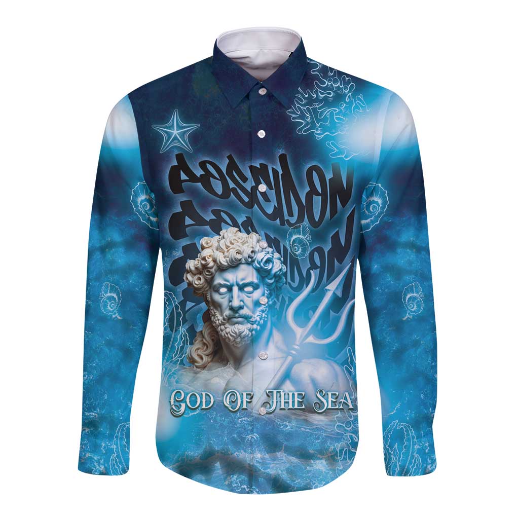 Poseidon Long Sleeve Button Shirt God Of The Sea - Wonder Print Shop
