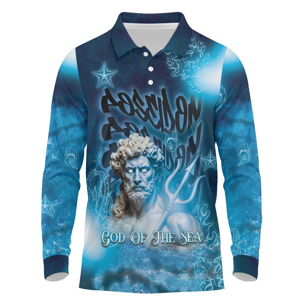 Poseidon Long Sleeve Polo Shirt God Of The Sea - Wonder Print Shop