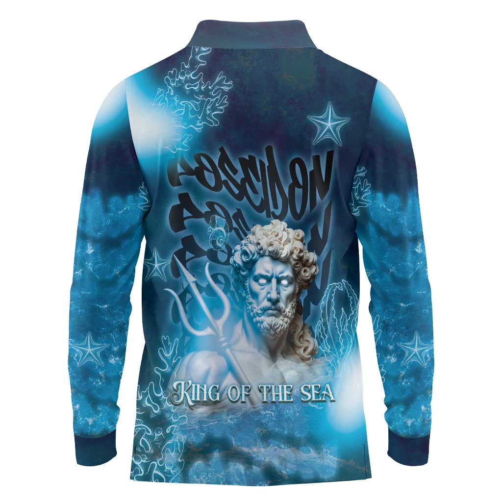 Poseidon Long Sleeve Polo Shirt God Of The Sea - Wonder Print Shop