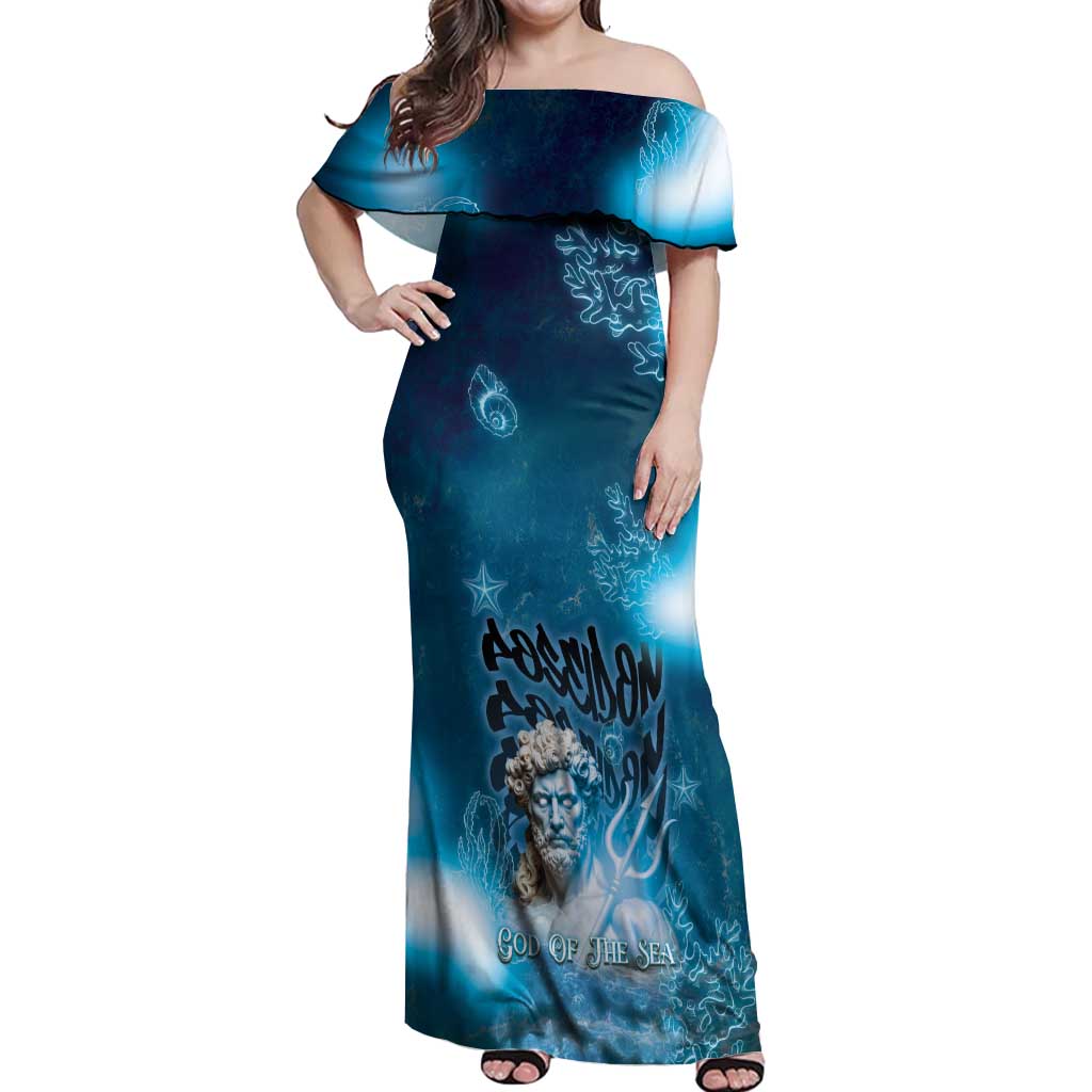 Poseidon Off Shoulder Maxi Dress God Of The Sea - Wonder Print Shop