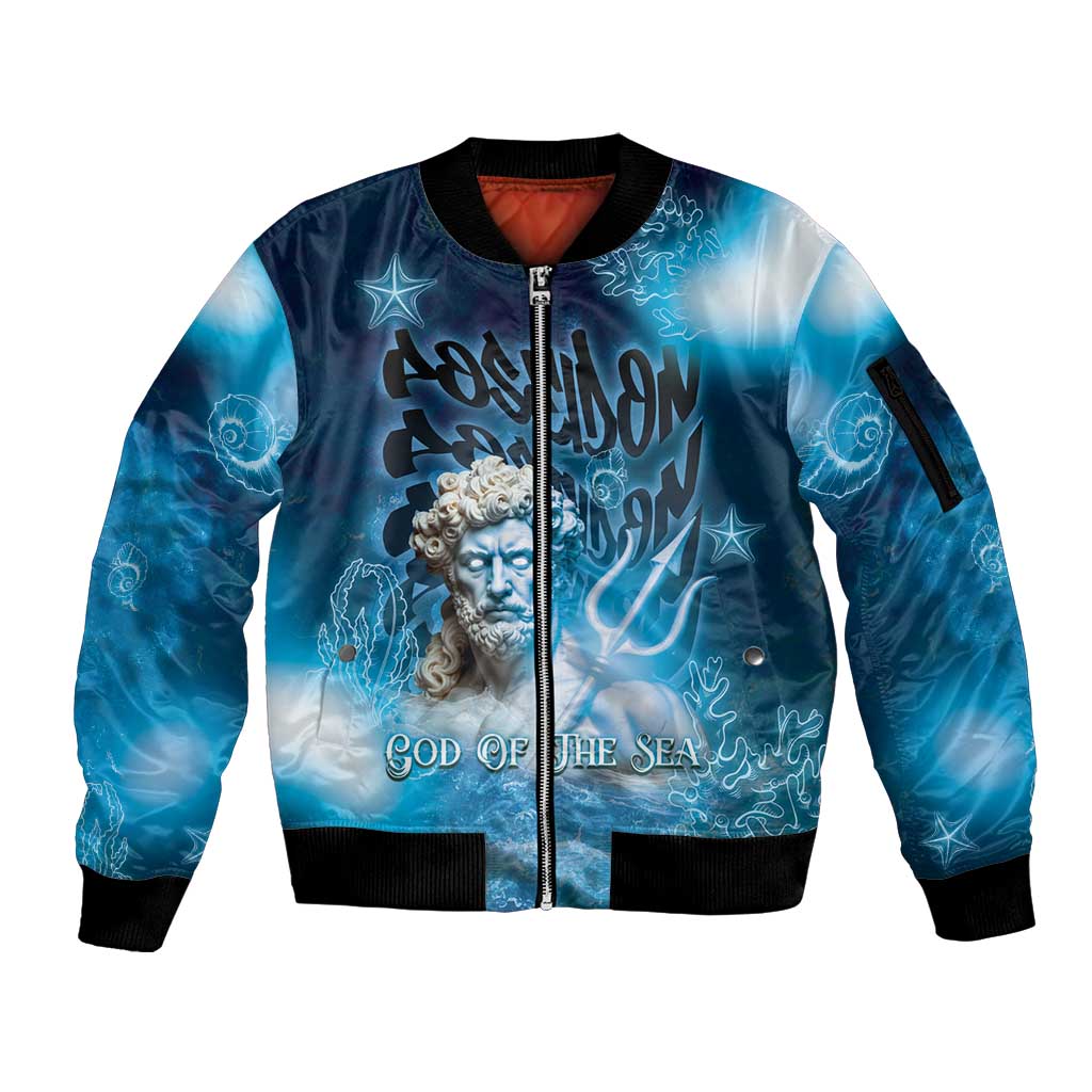 Poseidon Sleeve Zip Bomber Jacket God Of The Sea - Wonder Print Shop