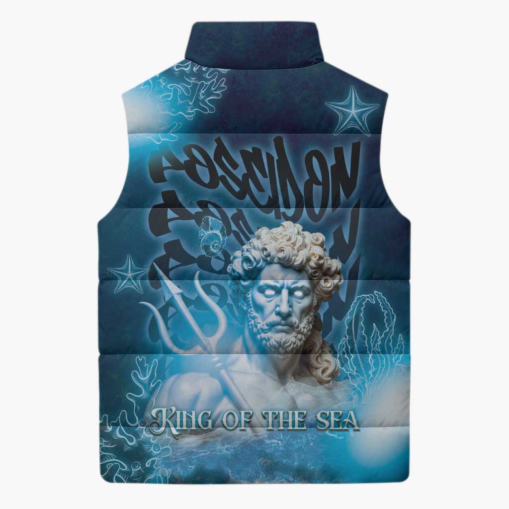 Poseidon Sleeveless Puffer Jacket God Of The Sea - Wonder Print Shop