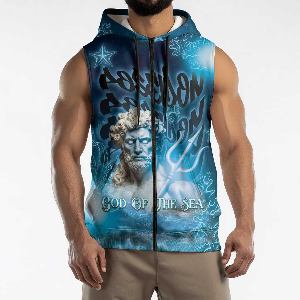 Poseidon Sleeveless Zip Hoodie God Of The Sea - Wonder Print Shop