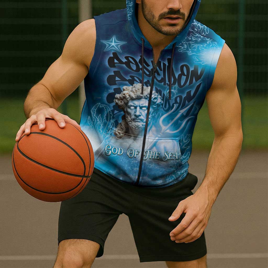 Poseidon Sleeveless Zip Hoodie God Of The Sea - Wonder Print Shop