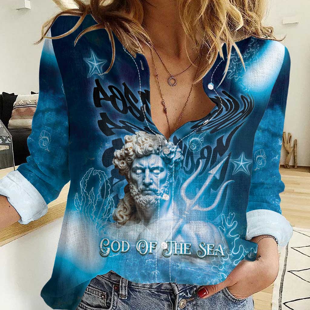 Poseidon Women Casual Shirt God Of The Sea - Wonder Print Shop