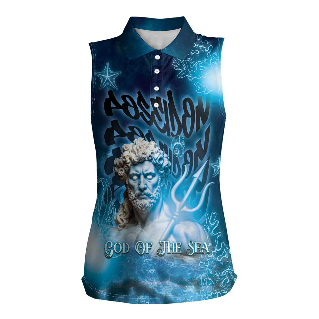 Poseidon Women Sleeveless Polo Shirt God Of The Sea - Wonder Print Shop