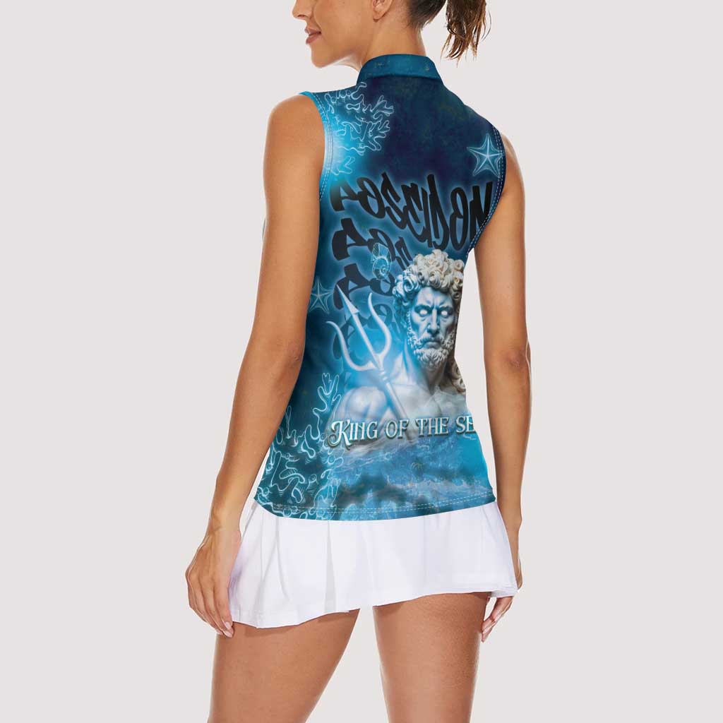 Poseidon Women Sleeveless Polo Shirt God Of The Sea - Wonder Print Shop