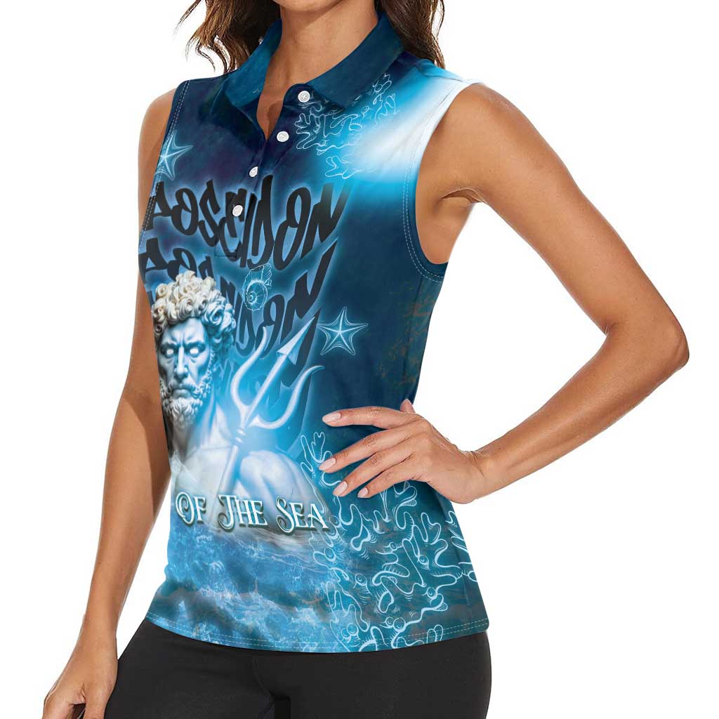 Poseidon Women Sleeveless Polo Shirt God Of The Sea - Wonder Print Shop