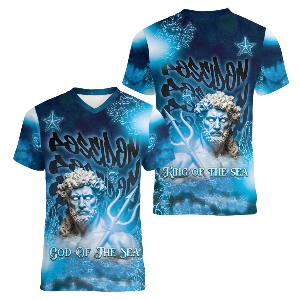 Poseidon Women V-Neck T-Shirt God Of The Sea - Wonder Print Shop