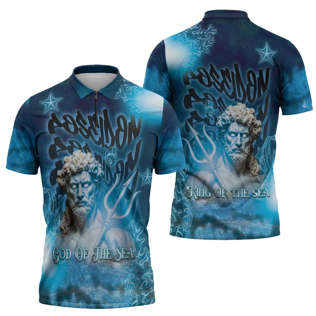 Poseidon Zipper Polo Shirt God Of The Sea - Wonder Print Shop