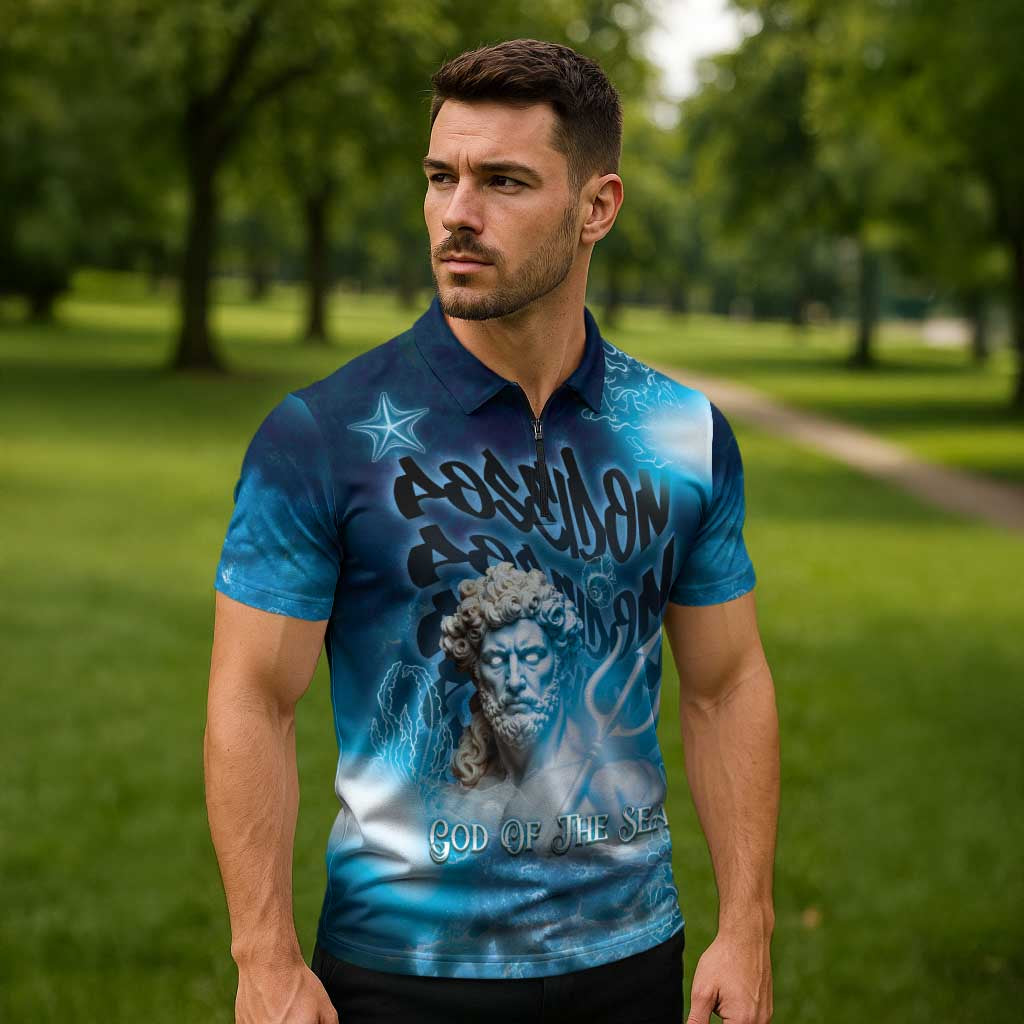 Poseidon Zipper Polo Shirt God Of The Sea - Wonder Print Shop