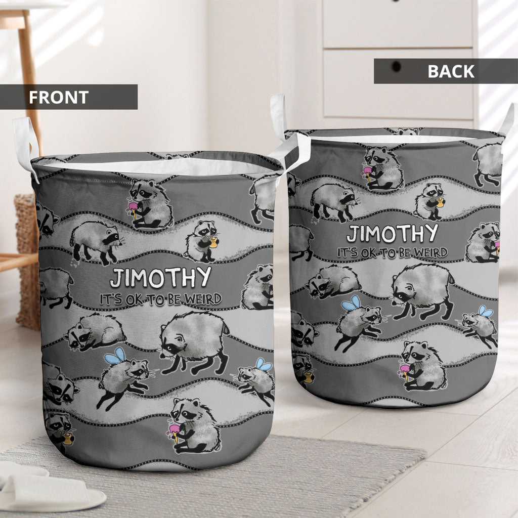 Jimothy The Raccoon Laundry Basket It's Ok To Be Weird Raccoons Cute Sketch Pattern