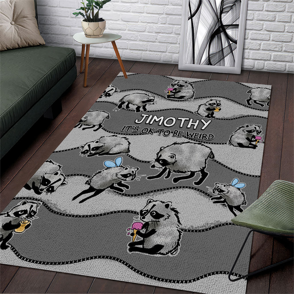 Jimothy The Raccoon Area Rug It's Ok To Be Weird Raccoons Cute Sketch Pattern