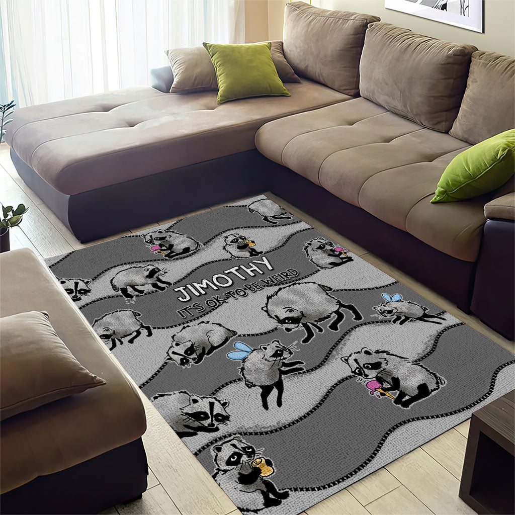 Jimothy The Raccoon Area Rug It's Ok To Be Weird Raccoons Cute Sketch Pattern