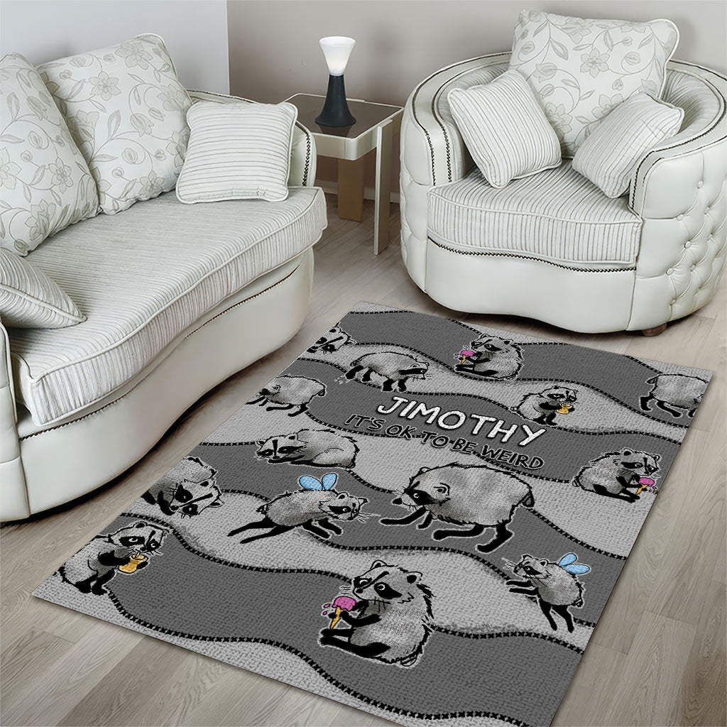 Jimothy The Raccoon Area Rug It's Ok To Be Weird Raccoons Cute Sketch Pattern