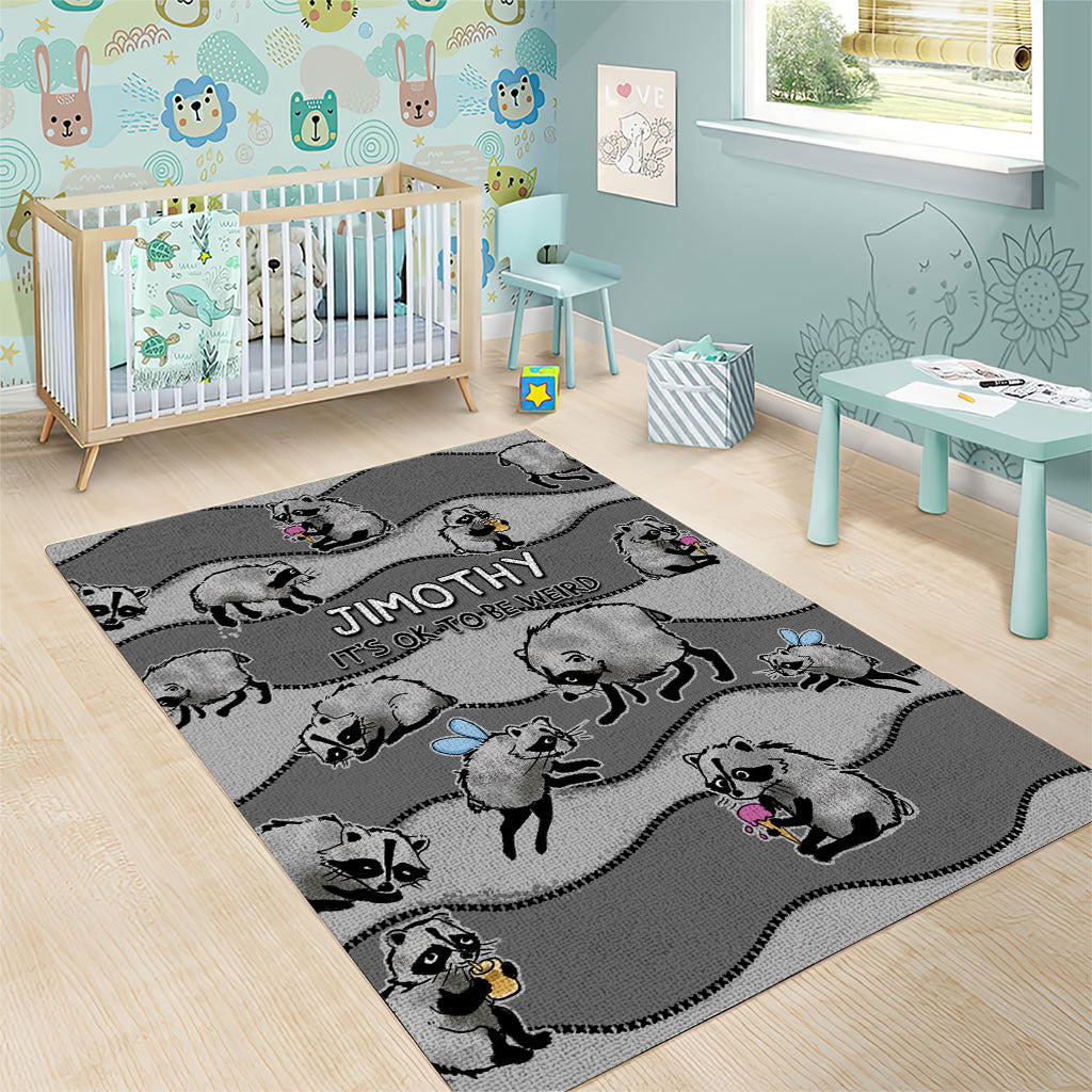 Jimothy The Raccoon Area Rug It's Ok To Be Weird Raccoons Cute Sketch Pattern