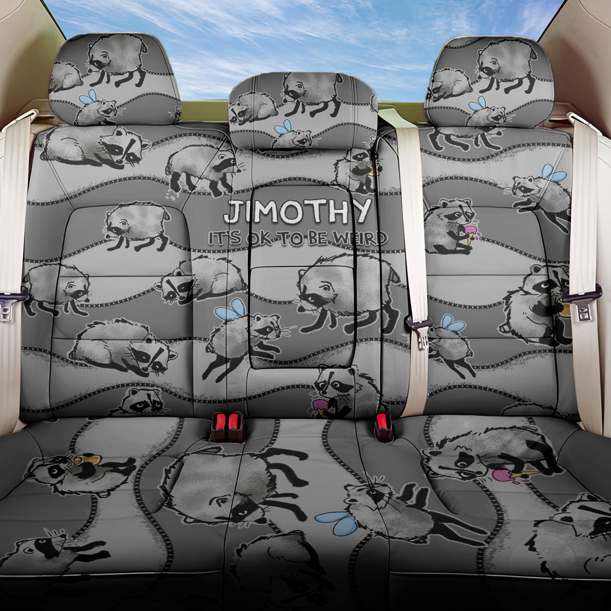 Jimothy The Raccoon Back Car Seat Cover It's Ok To Be Weird Raccoons Cute Sketch Pattern