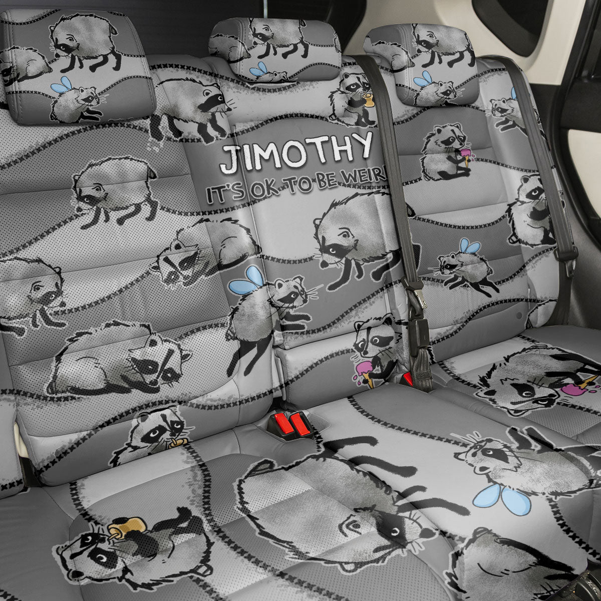 Jimothy The Raccoon Back Car Seat Cover It's Ok To Be Weird Raccoons Cute Sketch Pattern